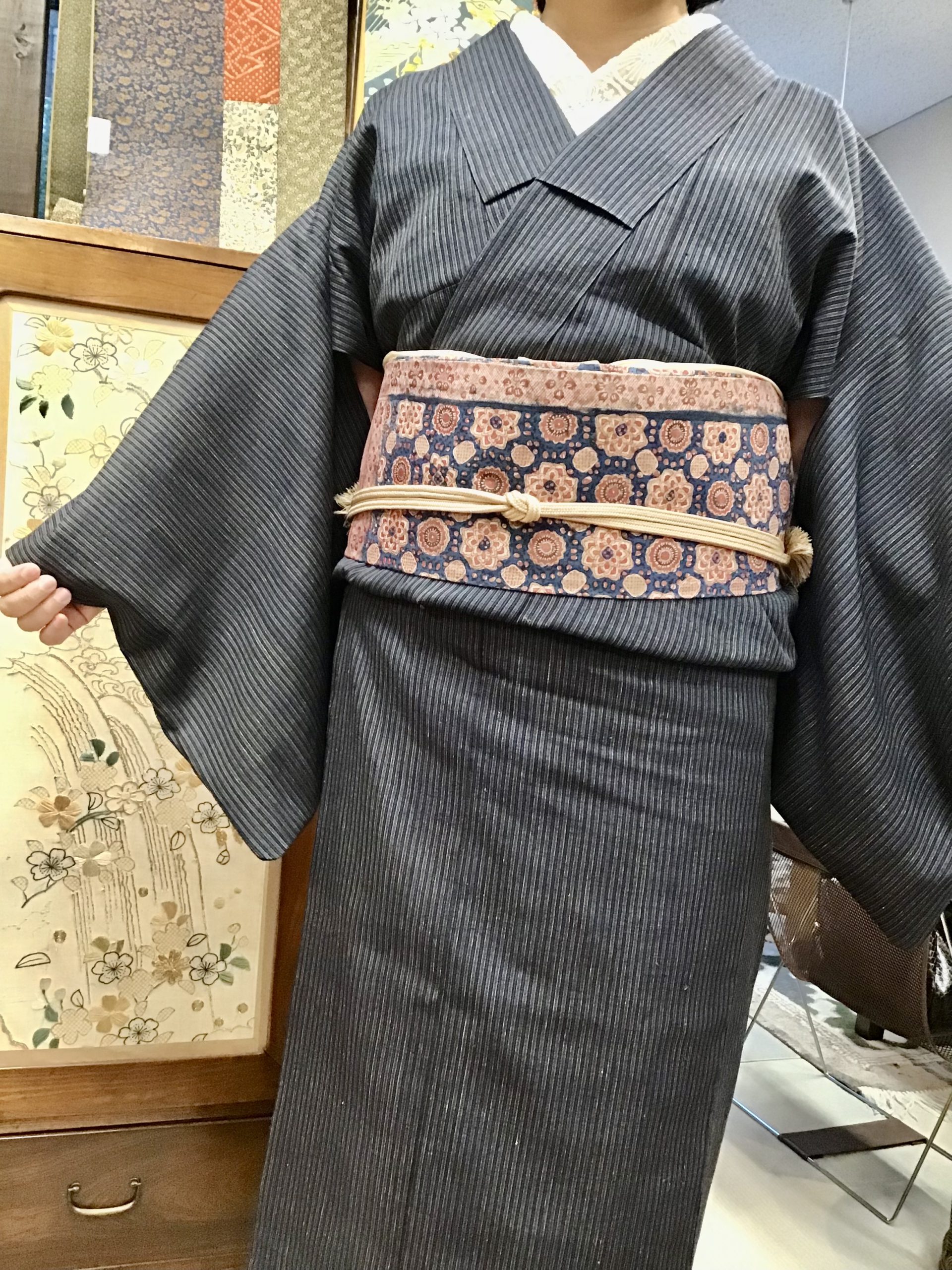 紬(繧繝ぼかし草木染め) 袋帯