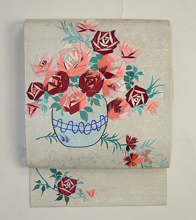 アールデコ薔薇刺繍名古屋帯