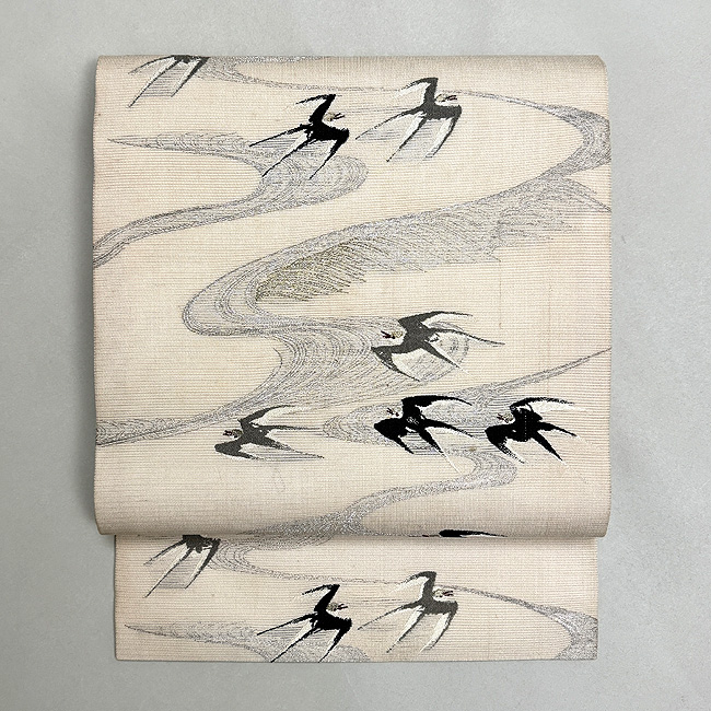 美品 アンティーク帯 織り 撫子図 名古屋帯 仕立て直し済み 夏帯 着物格調高い織り帯です