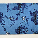 麻、木綿交織花熨斗藍型の名古屋帯　前柄