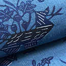 麻、木綿交織花熨斗藍型の名古屋帯　質感・風合