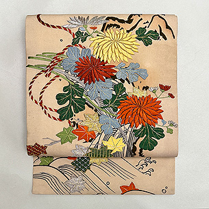 深山に菊文刺繍名古屋帯