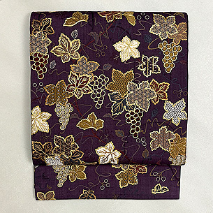 葡萄文の刺繍袋帯