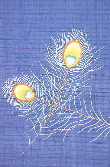 孔雀の羽根刺繍　開き名古屋帯