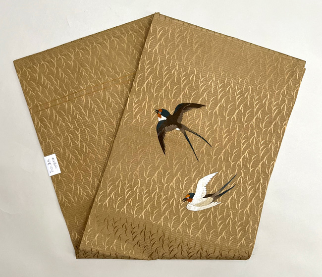 垂れ柳に燕の刺繍絽紗の名古屋帯 創作帯 No.35 | アンティーク着物の灯屋2